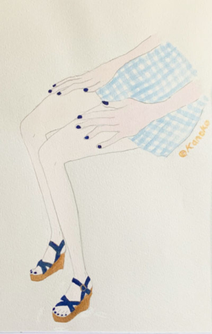 "Gingham-Indigo-Manicure image" illustrated by kahoko